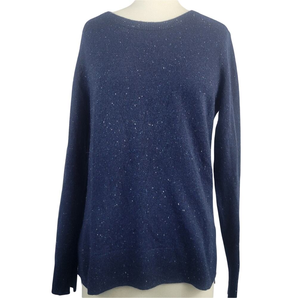 Nordstrom Halogen Crewneck Sweater Cashmere Hi-Low Hem Navy Small FLAW